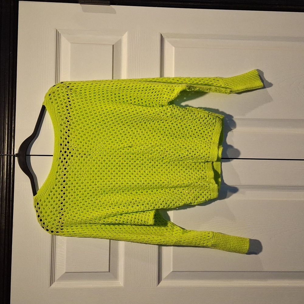 Express Lime Green Crocheted Pullover Sweater - image 4